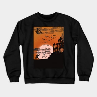 Orange Halloween Silhouette Illustration Crewneck Sweatshirt